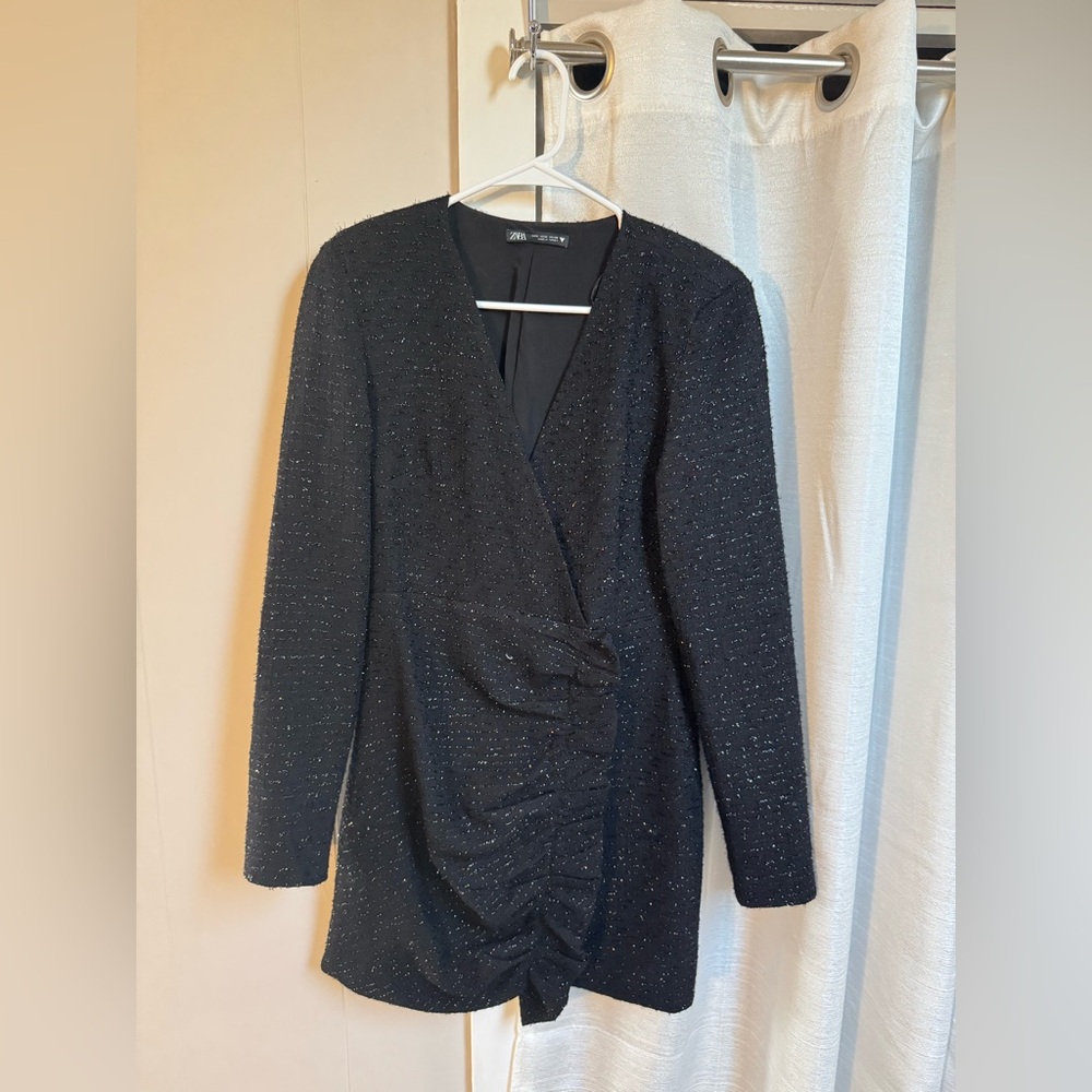 Black Textured Long Sleeve Dress